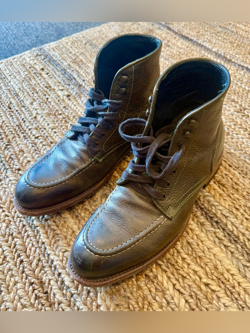 freebird Dark Brown Leather Moc Toe Lace-Up Boots